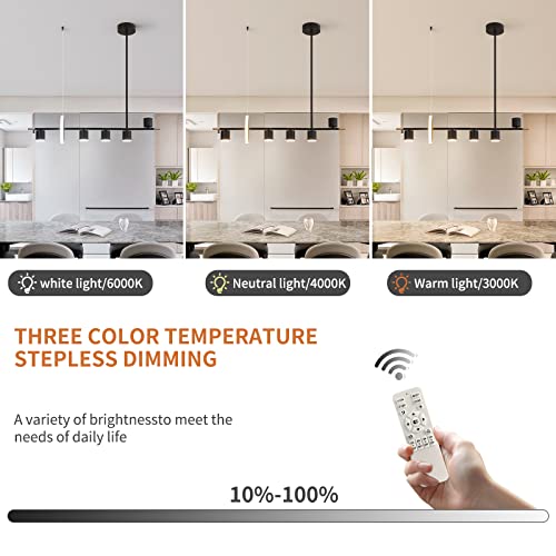 Siittoo Modern Black Pendant Light, Led Dimmable Hanging Pendant Light Fixture With Spotlights, 40'' Modern Led Chandelier Kitchen Island Light For Table Dining Room Bar (40W, 6-Light, Matte Black) #TOP3