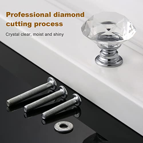 Mtsooning 2Pcs Diamond Glass Knob, 30Mm/1.18" Clear Shaped Crystal Pull With 3 Size Screws For Closet Cabinet Drawer Dresser Kitchen Wardrobe Handles #TOP6