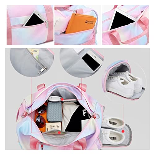 Yuben Gym Bag Luggage Bag Travel Bag Adjustable And Detachable Shoulder Straps Wet And Dry Separation Polyester Material Multi-Pocket Design Size 16.53 * 8.26 * 9.05Inch Weight 1.168Ib (Pink) #TOP3