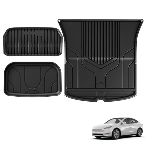 3W Boot Liner Fit for Tesla Model Y 2021 2022 2023 2024, All Weather Dog Friendly TPE Boot Mats Custom Fit Tesla Model Y, Waterproof Non-Slip Trunk Mats ModeL Y Car Accessories (3 PCS) 3. Te