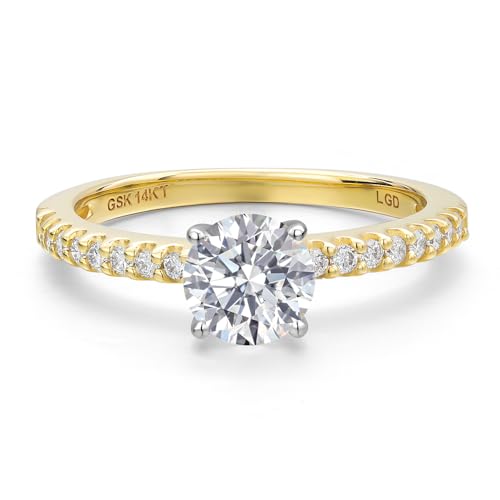 Gem Stone King Solid 14K 2 Tone Gold White Lab Grown Diamond Solitaire Engagement Ring For Women | 0.9 Cttw | Round 6MM | Wedding Anniversary Gold Ring For Women | E-F Color | VS2 Clarity