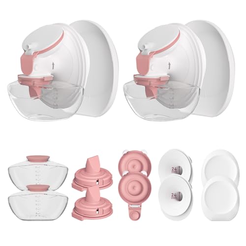 Image of 2 Pack 24mm Full Breast Pump Kits Compatible with Momcozy Upgraded Mobile Flow M9, Upgraded M9 Full Set Parts Including 24mm FlnageX2, Red ValveX2, Red DiaphragmX2, Container with Silicone LipX2