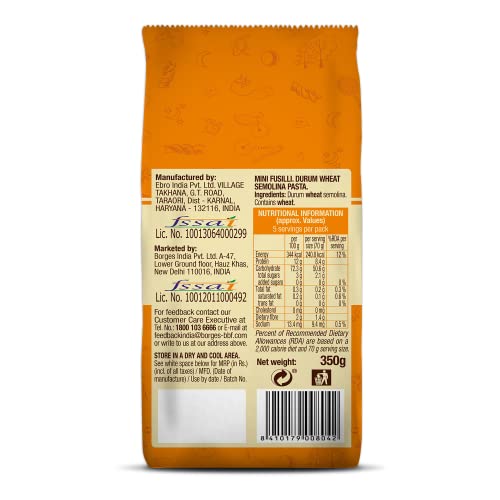 Image of Borges Mini Fusilli Pasta - 350 gm | Made with Grade A Durum wheat available in India | 100% Durum wheat | No Maida