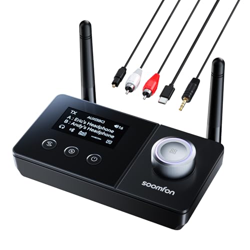 SOOMFON 3-in-1 Trasmettitore Ricevitore Bluetooth 5.3 con doppia Antenna, Adattatore