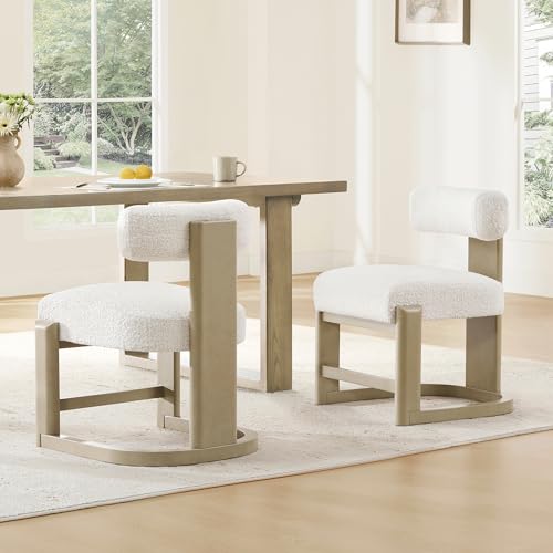 CHITA Upholstered Dining Chairs Set of 2, FSC Certified Mid Century Modern Kitchen & Dining Room Chairs, Fabric in Pearl (White), Solid Wood Frame in Gray Finish