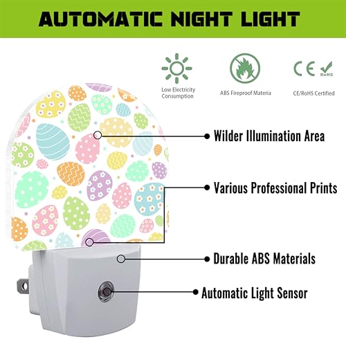Image of Easter Eggs and Flowers Night Light for Kids,Colorful Easter Eggs Daisies Plug in Night Light with Dusk to Dawn Sensor, 0.5w Energy Saving Nightlight for Hallway Stairway Kitchen Bedroom