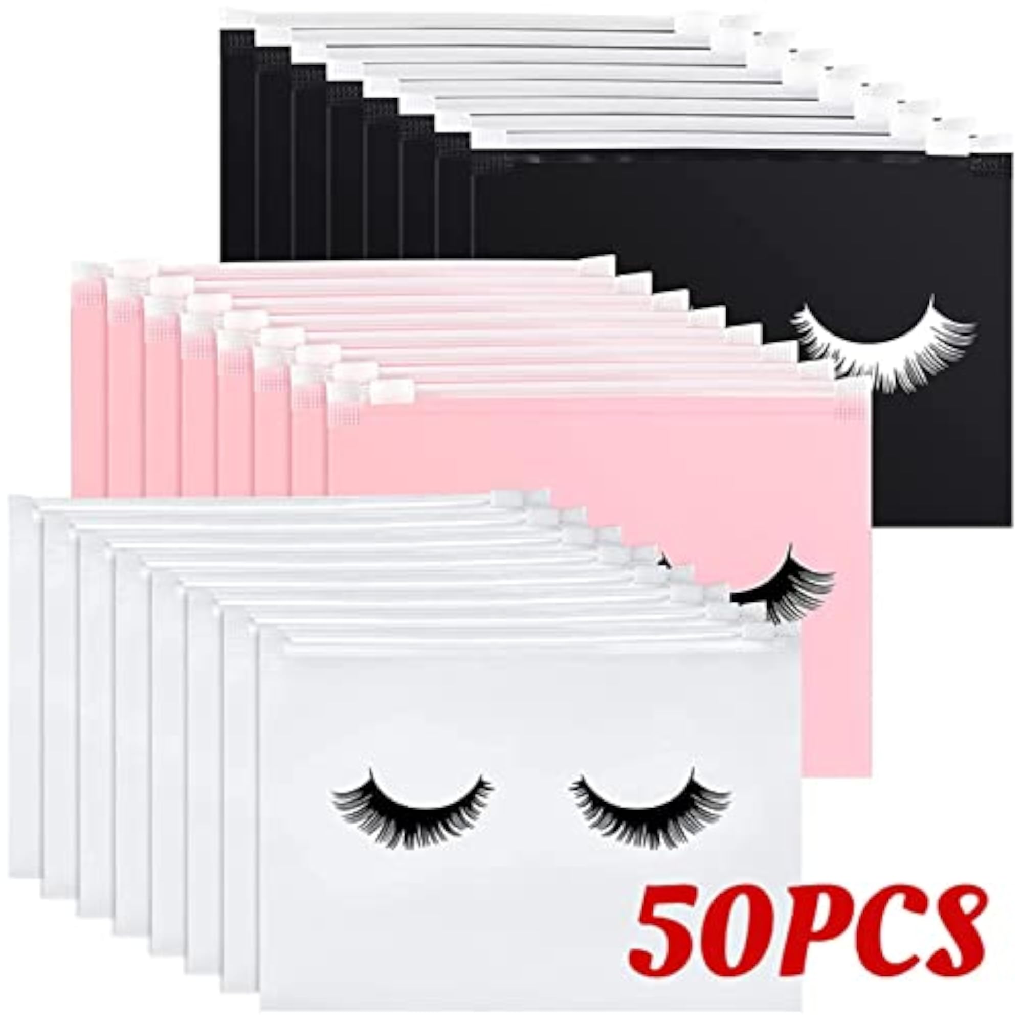 3x50 Count Lash Bags Eyelash Makeup Bags with Zipper