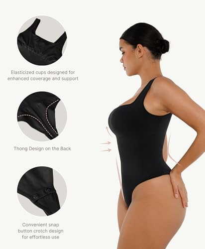 Image of FeelinGirl Bodysuits for Women Seamless Square Neck Tummy Control Compression Thong Shapewear Bodysuit Tank Tops Bodysuit