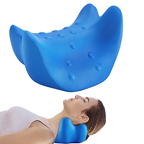 Neck Stretcher Neck and Shoulder Relaxer, Neck Traction Massage Pillow for Neck Pain Relief,Cervical Traction Device for TMJ Pain Relief and Cervical Spine Alignment,Chiropractic Pillow (Blue)