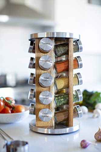 Orii 20 Jar Spice Rack with Spices Included - Tower Organizer for Kitchen Spices and Seasonings, Free Spice Refills for 5 Years (Natural Acacia Wood) - Thumbnail 4