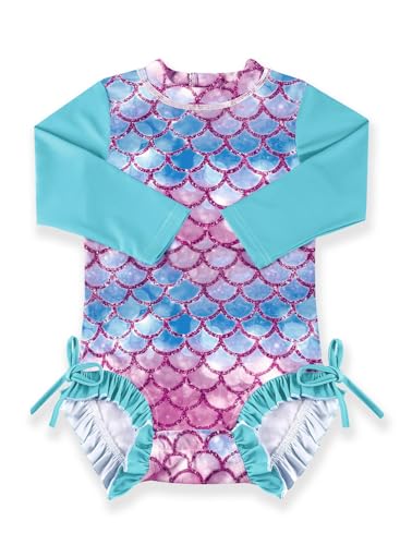 Image of BesserBay Baby Girl Swimsuit UPF 50+ Long Sleeve Zipper Snaps Bottom One Piece Rash Guard 0-36 Months