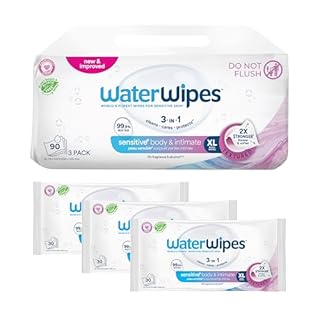 WaterWipes Sensitive Whole Body Cleansing Wipes, 99.9% Purified Water, XL Textured Wipes, Incontinence Care, Fragrance Free, 90 Count