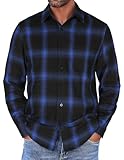 COOFANDY Mens Flannel Shirts Long Sleeve Button Down Shirt with Pocket Casual Shirts Work Shirts for Men, Royal Blue/Black, Medium