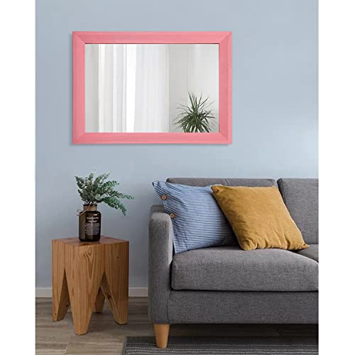 Aazzkang Rectangle Mirror With Wood Frame Large 26"X18" Rustic Farmhouse Wall Mirror Decor Bedroom Bathroom Living Room Vanity Mirror Pink #TOP6
