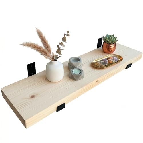 Image of Top Notch Home & Living Handcrafted Rustic Wooden Wall Shelf, Incl 2 Up Brackets, Wood Shelves Made in the UK from Solid Timber, Heavy Duty for Kitchen, Bathroom & Living Room