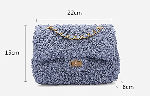 Women Plush Shoulder Bag Fashion Fluffy Crossbody Purse Soft Warm Shopping Dating Bag With Adjustable Chain Strap Indie Cute Tote Bags(Blue) #TOP1