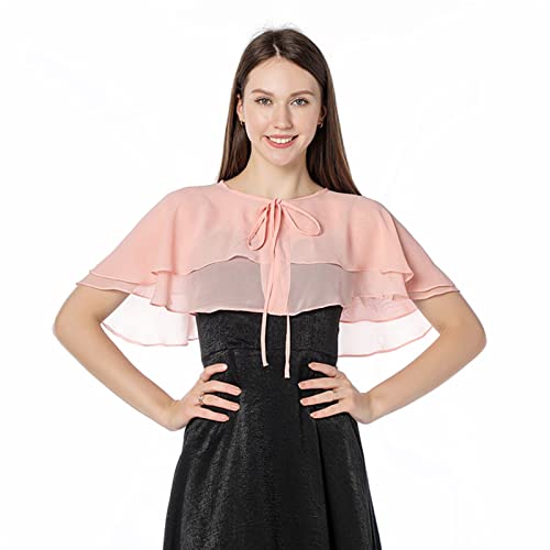 GIBZ Women's Chiffon Capelet Ruffle Shawl Thin Cardigans Flowy Wraps Soft for Wedding Evening Dresses Party