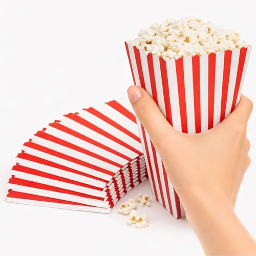 Large Popcorn Boxes Red & White Cardboard Popcorn Containers Grease Resistant Pack of 20 Movie Night Party & Home Use (19.8 9.5 7 cm)