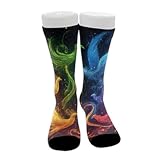 VAFZASC Women's Socks Non Slip Fashion Mid Calf Dress Socks Compatible with Colorful Fire Flame Birds Black Art, Outdoor Cycling Decor for All Seasons