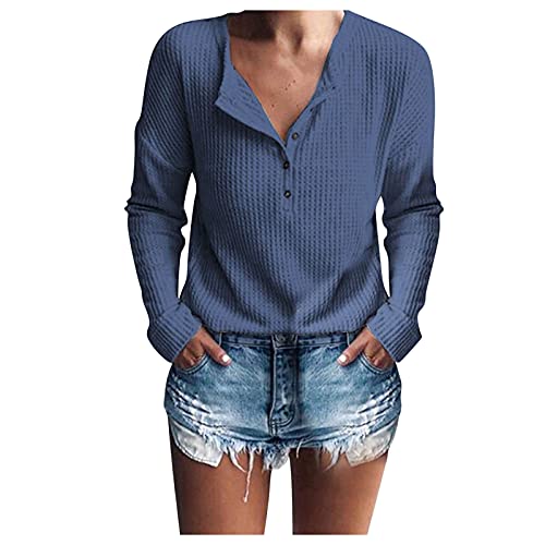 Top con cuello en V para mujer, marine, M