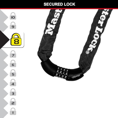 Master Lock Chaîne Antivol Vélo [Combinaison] [90 cm Chaîne] 8392EURDPRO - Idéal pour les Vélos, Vélos Electriques, VTT et autres Noir