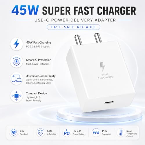 Image of 45W USB-C Fast Charger Adapter, PD 3.0 PPS Super Fast Charging Compatible with Samsung Galaxy S25 Ultra, S24 Ultra, S23 Ultra, S22 Ultra, Z Fold Series, Z Flip Series - White