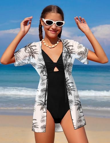Girls Bathing Suits Size 8-10 Black Girls One Piece Swimsuits Tropical Print Quick Dry Cover Up 2Pcs Girls' Swimwear Kids Girls Swimsuit Size 9-102
