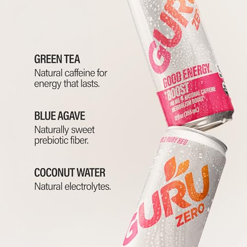 Image of GURU Zero Sugar Organic Energy Drink, Ruby Red, 12 Fl Oz, 24 Pack