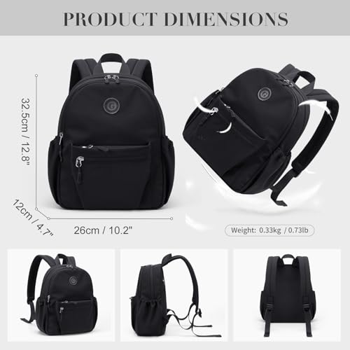 GOLF SUPAGS mini plecak 10 l, 13 l, lekki nylonowy plecak dla kobiet, mały plecak miejski, plecak na co dzień, na zakupy, podróż, klasyczna czerń, 10 Liters, Plecaki na co dzień