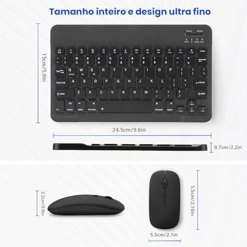 Combo Teclado e Mouse Bluetooth Sem Fio, Ultrafino e Recarregável - Compatível com Tablets Android,