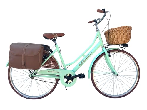 MADICKS Bicicletta Donna da Passeggio Olanda Misura 26 Bici da città Vintage retrò con Cestino Turchese (Cestino in Vimini e Borse)