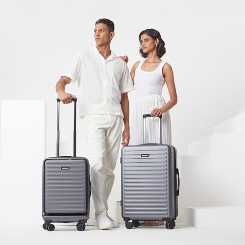 Image of Assembly Trolley Bags Set of 2- Cabin Small + Check-in Medium with TSA Locks & 8 Spinner Wheels, Polycarbonate Hard Shell Trolley Bag Set for Business Travel & Vacations, Grey, 20+24 Inch