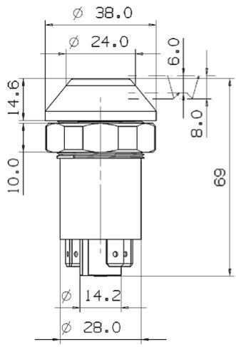 Druckschalter mit Arretierung Schalter: „Fernlicht“ KM 10 04 0005; BOMAG Nr.: 05761013; JCB Nr.: 701/08000 ; O&K Nr. 1589946 ; Massey Ferguson Nr.:3380342M91; VIBROMAX Nr.:08102/02211