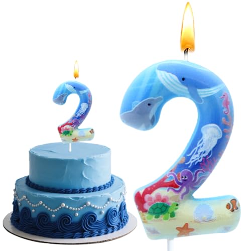 Bougies Animaux Marins, Animaux Marins Decoration Anniversaire, 3D Bougie 3D Pour Enfants, Deco Gateau Anniversaire 2 an