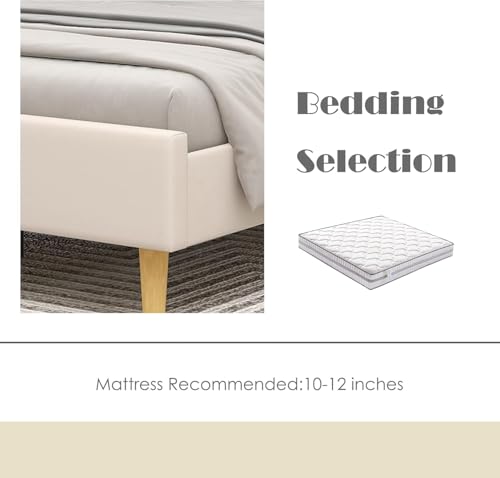 Image of Low Profile Upholstered Platform Bed with Winback Headboard | Bed King Size | Bed Without Storage | Upholstered Beds King Size | Mattress not Included | Finish Color:- Beige