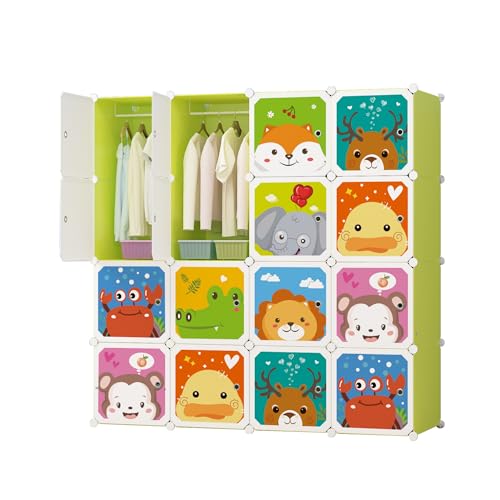 XOKOTAKI Armario Modular Infantil, Estantería de Módulos, Ropero para Niños, Organizador Modular, Estante de Almacenamiento para Hogar, 16 Módulos, 140x140 cm