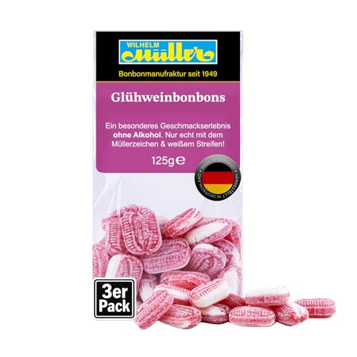 WILHELM Müller Glühwein Bonbons - Bonbons mit Glühwein Geschmack - Im praktischen Beutel aus Deutschland - 375g