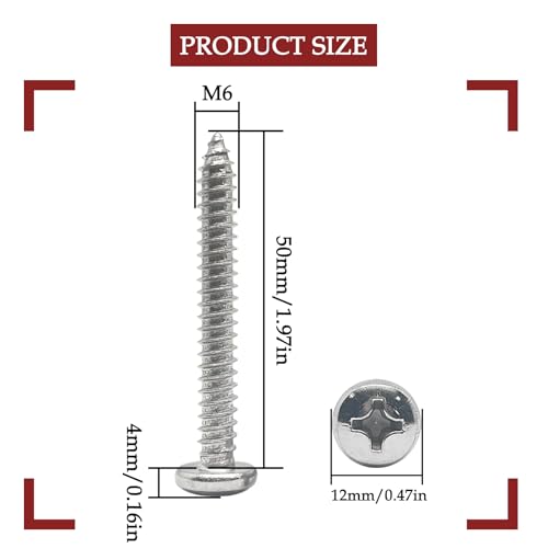 25 tornillos autorroscantes M6 x 50 mm acero inoxidable miniatura 2