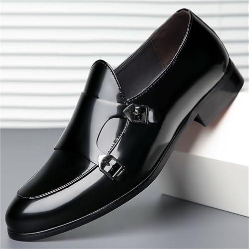 Mens Elevator Dress Shoes Genuine Leather Slip On Pointed Toe Monk Business Casual Office Suit Shoes Black Elegant2