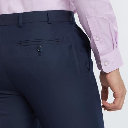 Image of Raymond Men's Slim Fit Mid Rise Structure Pattern Poly Viscose Blend Pleatless Formal Trouser