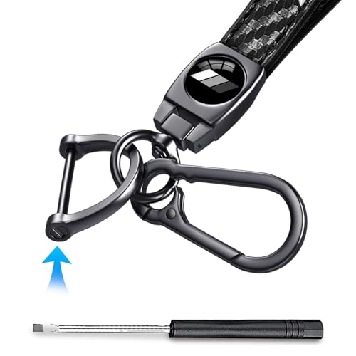 Image of Black Car Keychain for Toyota Tacoma 4Runner Tundra TRD Camry Rav4, Black Leather & Metal Key Ring with Tri-Color Stripe Logo, Car Key Holder Accessories