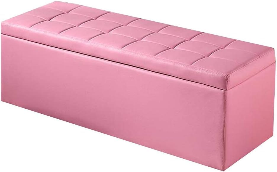 Banc coffre de rangement rose 80cm en simili cuir imperméable