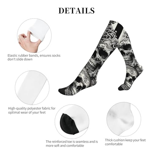 Stylish Skull Pattern Compression Sock For Men & Women With 15-20mmhg Pressure, Fashionable Knee High Compression Stocking3