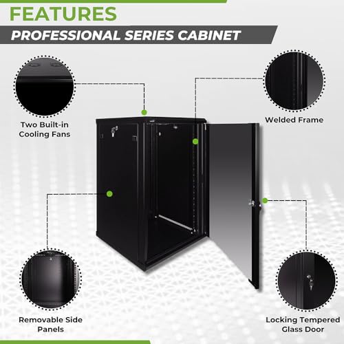 Image of NavePoint 18U Server Rack Enclosure - 23.6 inch Deep, Wall Mount Network Cabinet with Locking Glass Door for 19 inch IT Equipment, Network Rack with 2 Fans, Removable Side Panels, Black