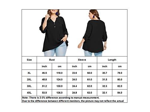 Corfrute Women Plus Size Tops V Neck Button Up Tunic Tops Casual Long Roll Tab Sleeves Blouses Shirts With Pockets （Green，3Xl） #TOP6