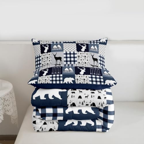 Image of Feelyou Deer Comforter Bedding Set Queen Size 3Pcs for Boys Girls Women Men