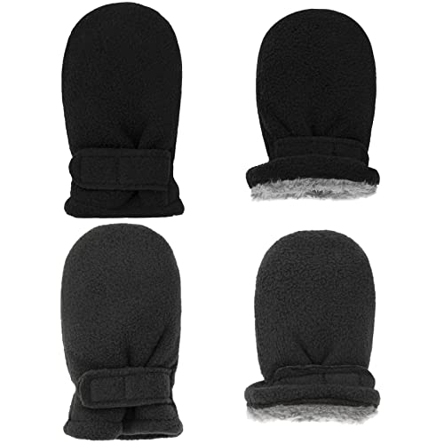 Toddler Mittens Baby Boy Girls Winter Warm Mittens Kids Easy-On Sherpa Fleece Lined Mittens Snow Infant Gloves 2 Pairs