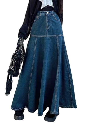 chouyatou Women's Summer Casual A-Line Flared High Waist Long Jean