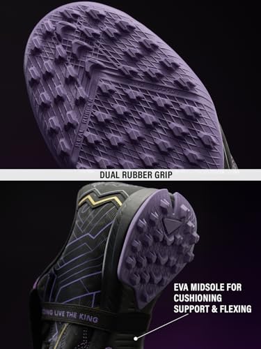 Image of The Souled Store Tactix: Black Panther Edition Men and Boys Low Top Football Studs | Black & Purple Quilted Upper with EVA Midsole, Dual Rubber Grip Outsole & Lace-Up Closure