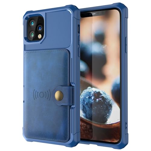 Étui portefeuille iPhone 14 Max bleu foncé en cuir avec fermeture magnétique chic